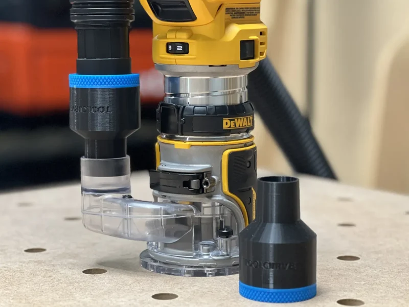 Standard shop vac hose adapter for Dewalt trim router for dust collection