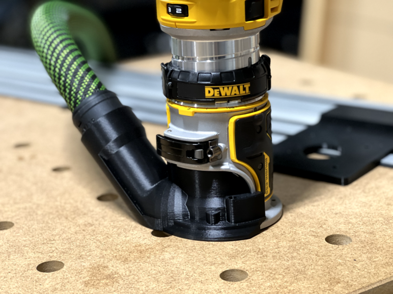 Use your Festool 27mm and 36mm hose with the Dewalt 20v router dust port
