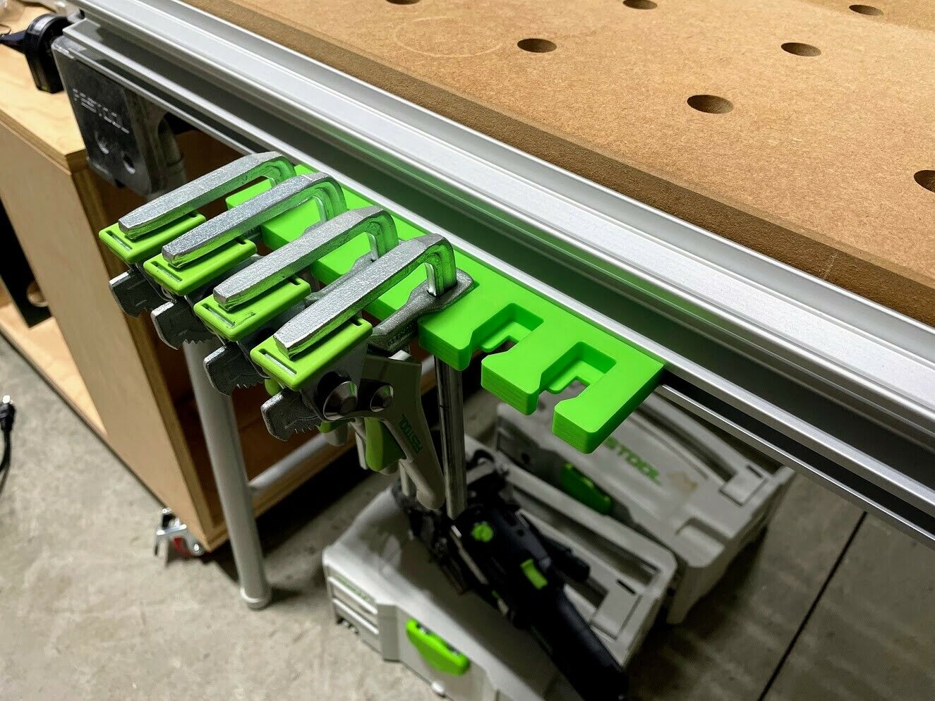 Bench Dog Holder and Pencil tray Utility Rack for MFT3 Festool Clamp Rack x6