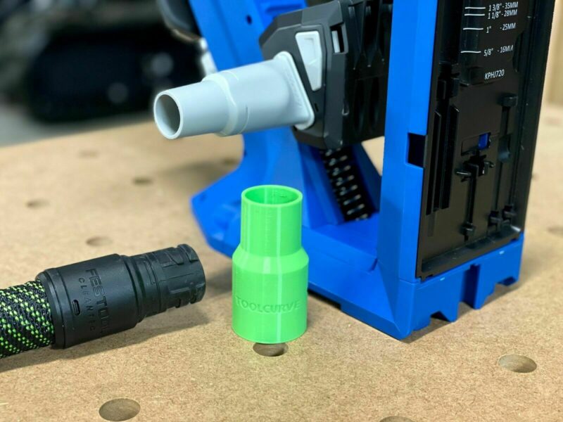 Kreg 720 Pro hose adapter for Festool 27mm hoses, connect your 27mm hose with the Kreg pocket jig