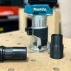 Standard shop vac hose adapter for Makita 18v cordless router to help reduce the dust made when using your router