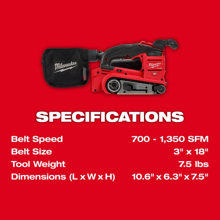 Cordless Belt sander by milwaukee specs