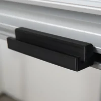 Black plastic rail square holder clipped onto the side of an MFT/3 table's t-track profile