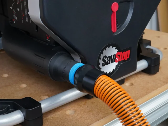 You have a home depot shop vac, we have a hose port for you to use your 1 1/4 hose with your saw stop table saw
