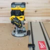 Dewalt 2.25HP XR cordless router adapter for the Milwaukee track saw guide rails.