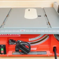 Zero clearance insert installed on Craftsman CMX 10" table saw, showing white MDF top with center blade slot and adjustment screws